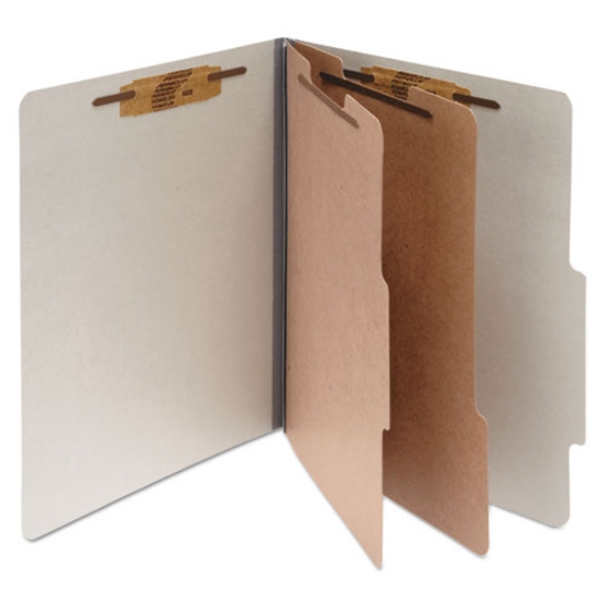 Picture of Pressboard Classification Folders, 3" Expansion, 2 Dividers, 6 Fasteners, Letter Size, Mist Gray Exterior, 10/Box