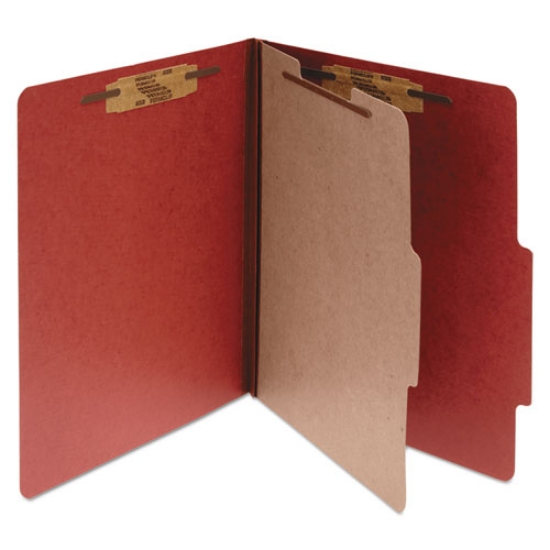 Picture of Pressboard Classification Folders, 2" Expansion, 1 Divider, 4 Fasteners, Letter Size, Earth Red Exterior, 10/Box