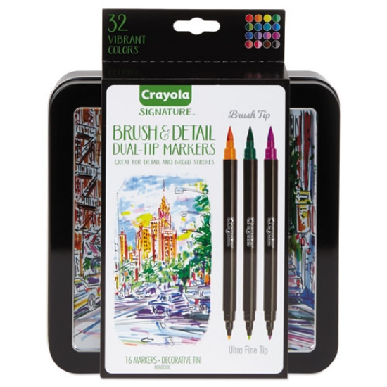 Picture of Brush And Detail Dual Ended Markers, Extra-Fine Brush/bullet Tips, Assorted Colors, 16/set