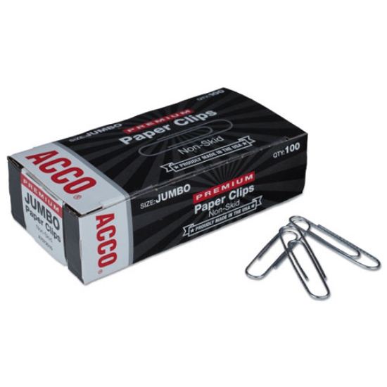 Picture of Premium Heavy-Gauge Wire Paper Clips, Jumbo, Nonskid, Silver, 100 Clips/Box, 10 Boxes/Pack