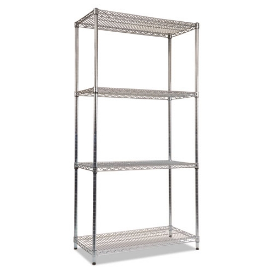 Picture of NSF Certified Industrial Four-Shelf Wire Shelving Kit, 36w x 18d x 72h, Silver