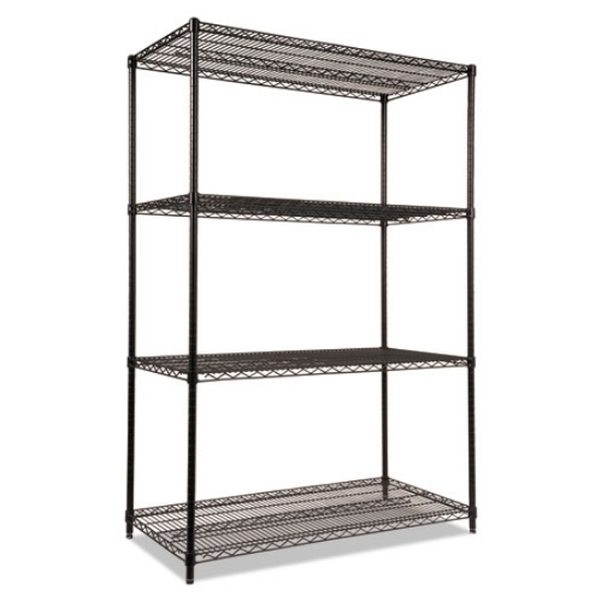 Picture of nsf certified industrial four-shelf wire shelving kit, 48w x 24d x 72h, black
