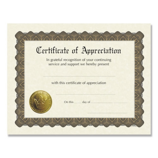 Picture of Ready-To-Use Certificates, Appreciation, 11 X 8.5, Ivory/brown/gold Colors With Brown Border, 6/pack