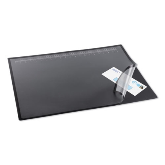 Picture of Desk Pad with Transparent Lift-Top Overlay and Antimicrobial Protection, 31" x 20", Black Pad, Transparent Frost Overlay