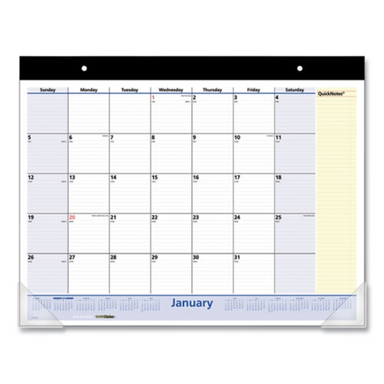 Picture of QuickNotes Desk Pad, 22 x 17, White/Blue/Yellow Sheets, Black Binding, Clear Corners, 13-Month (Jan to Jan): 2024 to 2025
