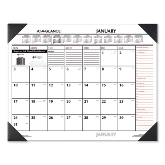 Picture of Two-Color Monthly Desk Pad Calendar, 22 x 17, White Sheets, Black Corners, 12-Month (Jan to Dec): 2024