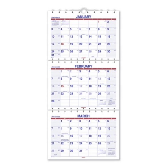 Picture of Move-A-Page Three-Month Wall Calendar, 12 x 27, White/Red/Blue Sheets, 15-Month (Dec to Feb): 2023 to 2025