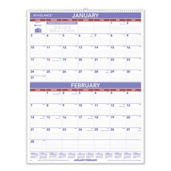Picture of Two-Month Wall Calendar, 22 x 29, White/Blue/Red Sheets, 12-Month (Jan to Dec): 2024