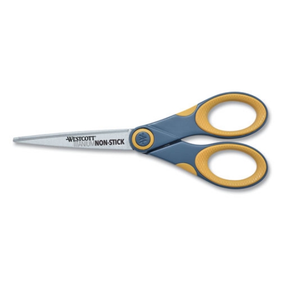 Picture of Non-Stick Titanium Bonded Scissors, 7" Long, 3" Cut Length, Gray/yellow Straight Handle