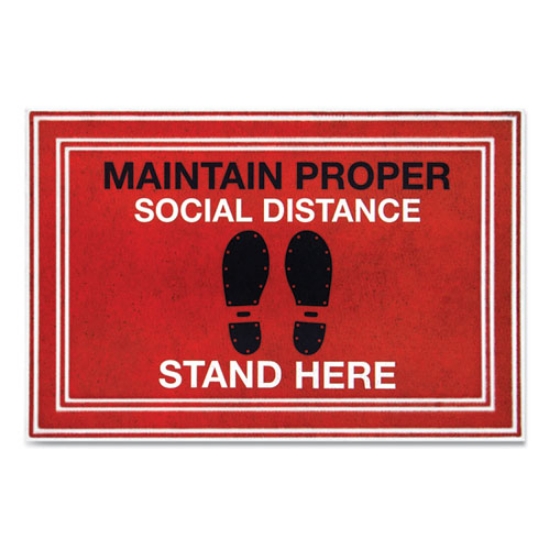 Picture of Message Floor Mats, 24 X 36, Red/black, "maintain Social Distance Stand Here"