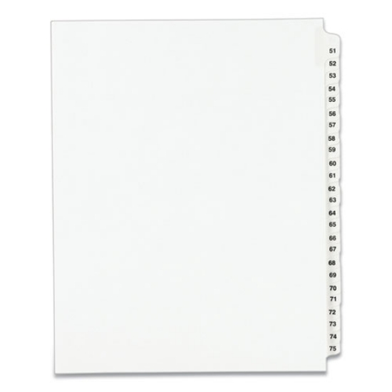 Picture of Preprinted Legal Exhibit Side Tab Index Dividers, Avery Style, 25-Tab, 51 To 75, 11 X 8.5, White, 1 Set, (1332)