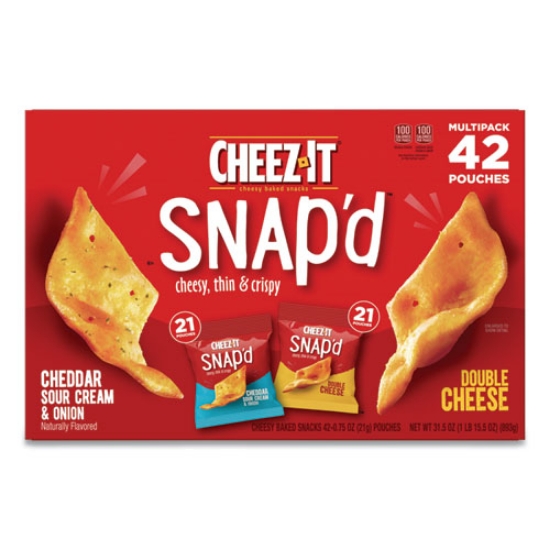 Picture of Snap'd Crackers Variety Pack, Cheddar Sour Cream And Onion; Double Cheese, 0.75 Oz Bag, 42/carton