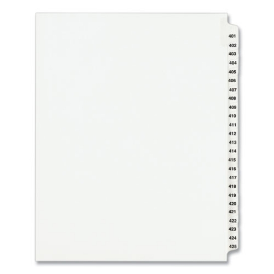 Picture of Preprinted Legal Exhibit Side Tab Index Dividers, Avery Style, 25-Tab, 401 To 425, 11 X 8.5, White, 1 Set, (1346)