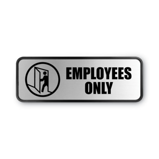 Picture of Brushed Metal Office Sign, Employees Only, 9 X 3, Silver