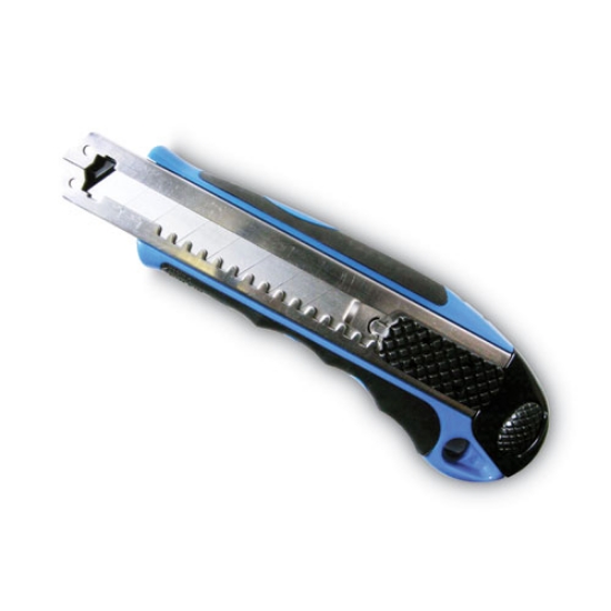 Picture of Heavy-Duty Snap Blade Utility Knife, Four 8-Point Blades, Retractable 4" Blade, 5.5" Plastic/Rubber Handle, Blue