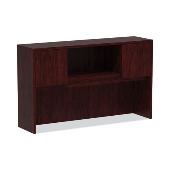 Picture of alera valencia series hutch with doors, 4 compartments, 58.88w x 15d x 35.38h, mahogany