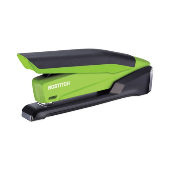 Picture of inpower spring-powered desktop stapler with antimicrobial protection, 20-sheet capacity, green/black