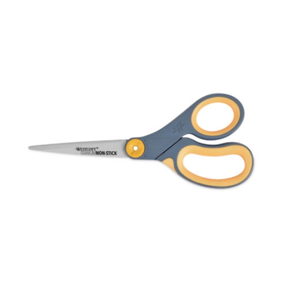 Picture of Non-Stick Titanium Bonded Scissors, 8" Long, 3.25" Cut Length, Gray/yellow Straight Handle