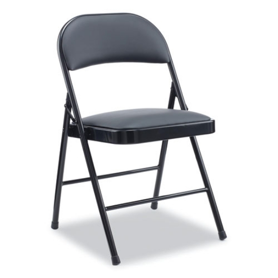 Picture of Alera PU Padded Folding Chair, Supports Up to 250 lb, Black Seat, Black Back, Black Base, 4/Carton