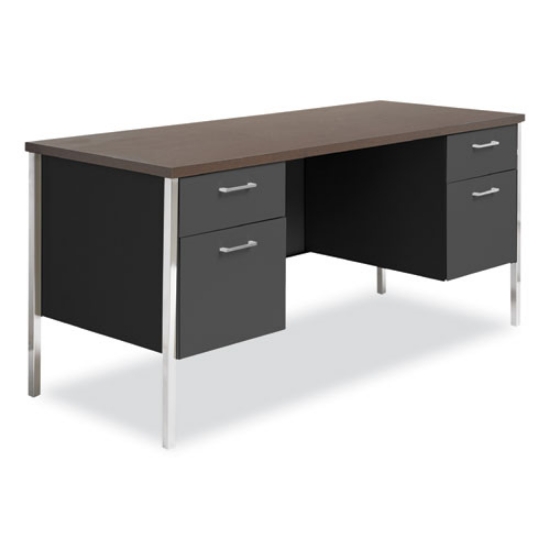 Picture of Double Pedestal Steel Credenza, 60w X 24d X 29.5h, Mocha/black