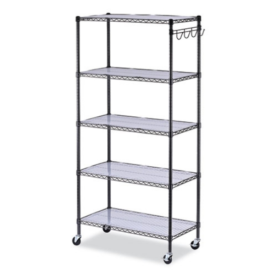 Picture of 5-Shelf Wire Shelving Kit With Casters And Shelf Liners, 36w X 18d X 72h, Black Anthracite