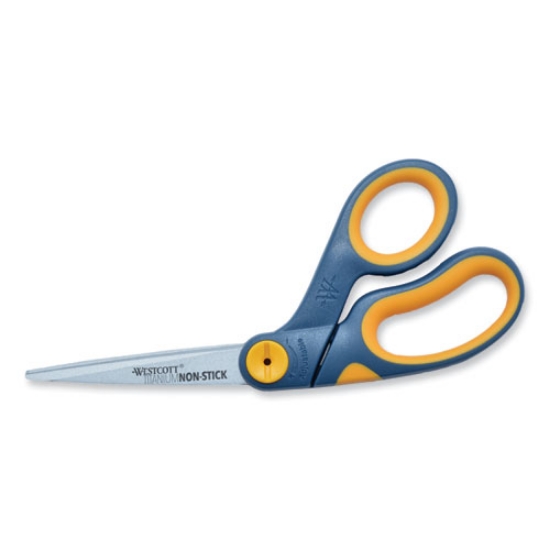 Picture of Non-Stick Titanium Bonded Scissors, 8" Long, 3.25" Cut Length, Gray/yellow Bent Handle