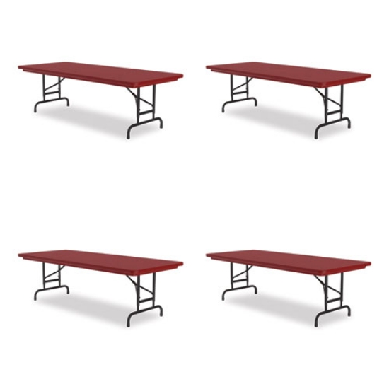 Picture of Adjustable Folding Tables, Rectangular, 72" x 30" x 22" to 32", Red Top, Black Base, 4/Pallet, Ships in 4-6 Business Days
