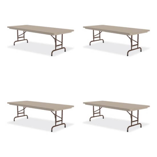 Picture of Adjustable Folding Tables, Rectangular, 60" x 30" x 22" to 32", Mocha Top, Brown Legs, 4/Pallet, Ships in 4-6 Business Days