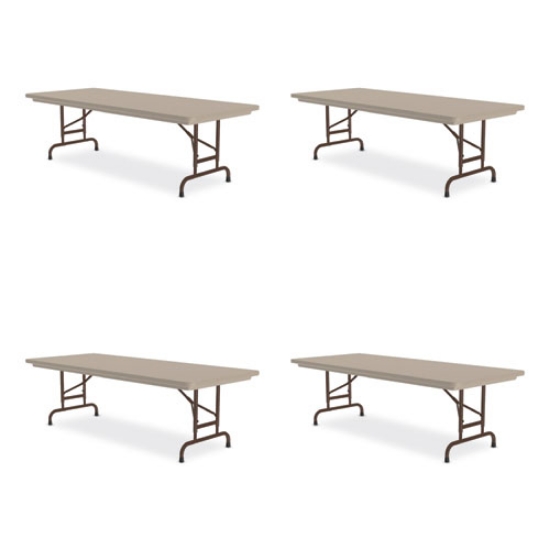 Picture of Adjustable Folding Tables, Rectangular, 96" x 30" x 22" to 32", Mocha Top, Brown Legs, 4/Pallet, Ships in 4-6 Business Days