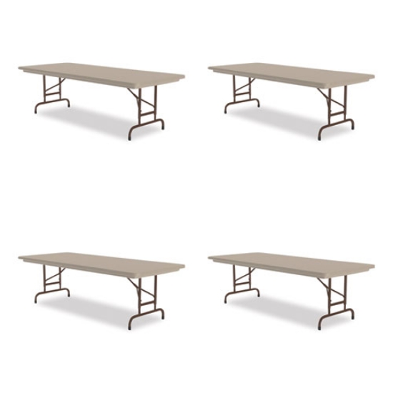 Picture of Adjustable Folding Tables, Rectangular, 72" x 30" x 22" to 32", Mocha Top, Brown Legs, 4/Pallet, Ships in 4-6 Business Days