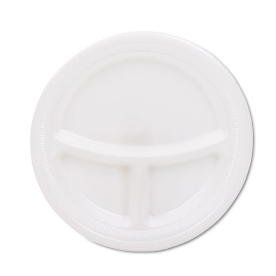 Picture of Mediumweight Foam Plates, 3-Compartment, 9" Dia, White, 125/pack