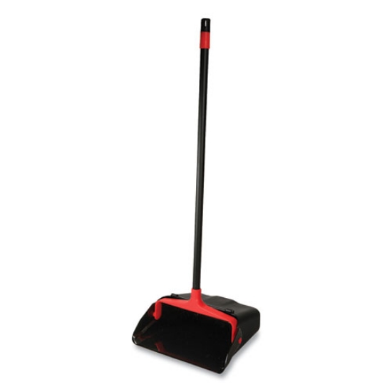 Picture of Maxi-Plus Lobby Dust Pan With Rear Wheels, 13 X 35, 30" Handle, Plastic, Black, 6/carton