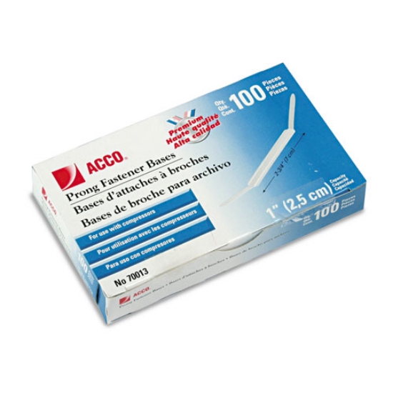 Picture of Premium Two-Prong Fastener Bases, 1" Capacity, 2.75" Center to Center, Silver, 100/Box