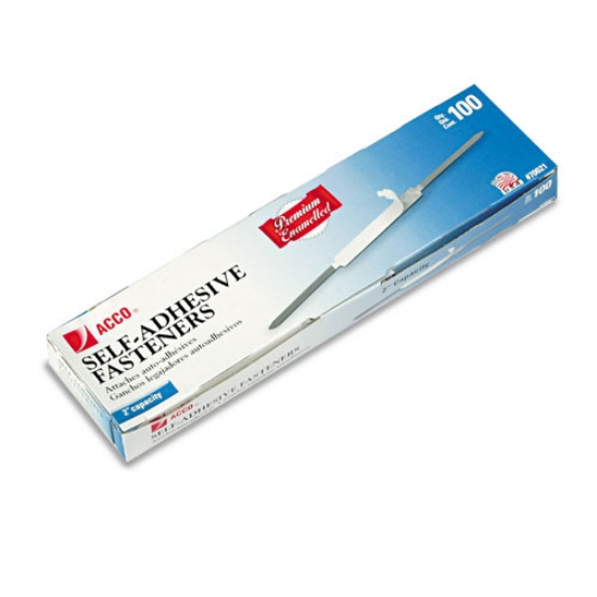 Picture of Premium Self-Adhesive Two-Prong Paper Fastener Bases, 2" Capacity, 2.75" Center to Center, Brown, 100/Box