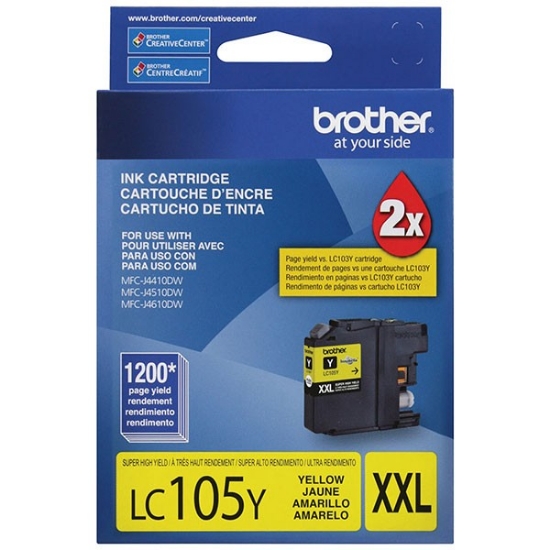 Picture of Brother LC105Y Extra High Yield Yellow Ink Cartridge (1200 Yield)