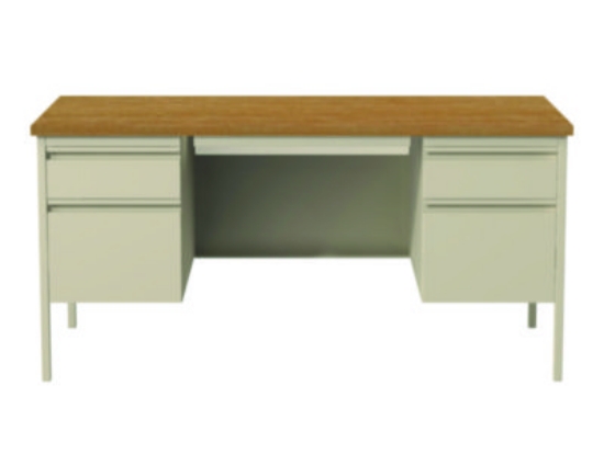 Picture of Double Pedestal Steel Desk, 60" x 30" x 29.5", Cherry/Putty, Putty Legs