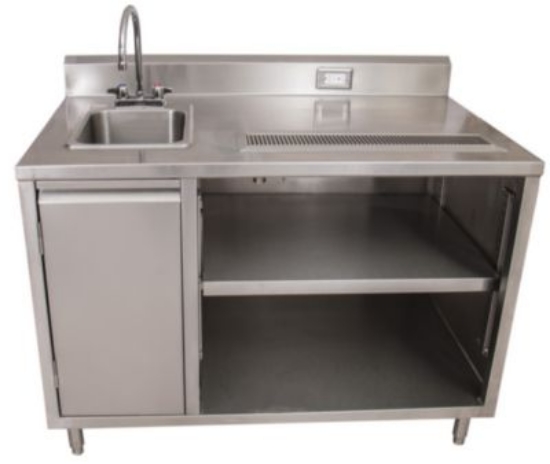Picture of Stainless Steel Beverage Table with Left Sink, Rectangular, 30" x 48" x 41.5", Silver, Ships in 4-6 Business Days