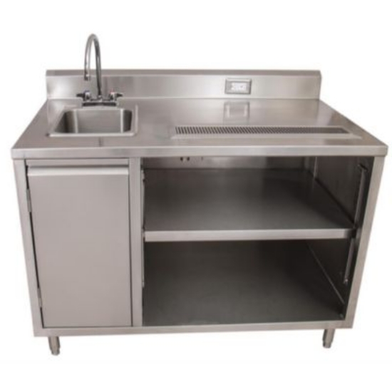 Picture of Stainless Steel Beverage Table with Left Sink, Rectangular, 30" x 60" x 41.5", Silver Top/Base, Ships in 4-6 Business Days
