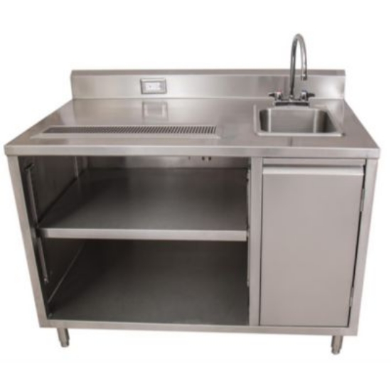 Picture of Stainless Steel Beverage Table with Right Sink, Rectangular, 30" x 60" x 41.5", Silver Top/Base, Ships in 4-6 Business Days