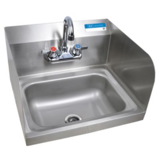 Picture of Stainless Steel Hand Sink with Side Splashes and Faucet, 14" l x 10" w x 5" h, Ships in 4-6 Business Days