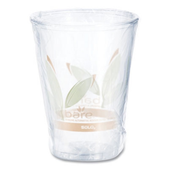 Picture of Bare Eco-Forward RPET Cold Cups, ProPlanet Seal, 10 oz, Leaf Design, Clear/Green/Orange, Individually Wrapped, 500/Carton