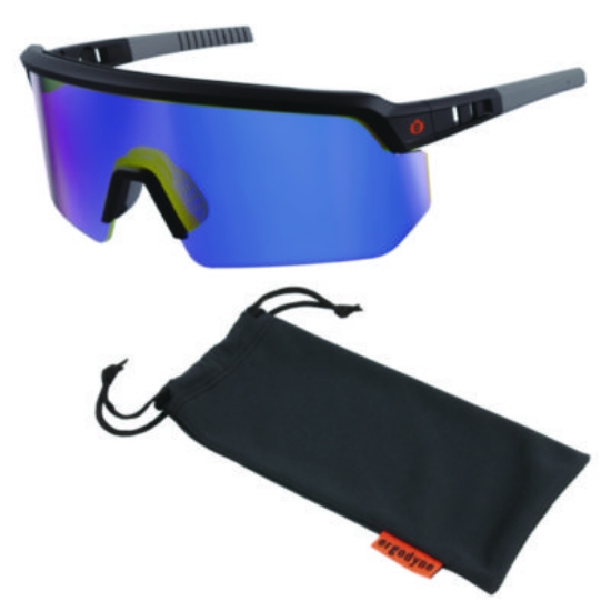 Picture of Skullerz AEGIR Anti-Scratch/Enhanced Anti-Fog Safety Glasses, Black Frame, Blue Mirror Polycarb Lens, Ships in 1-3 Bus Days