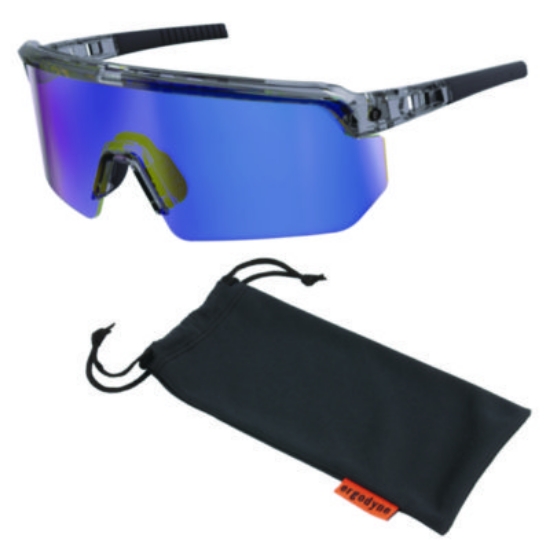 Picture of Skullerz AEGIR Safety Glasses with Mirrored Lenses, Clear Smoke Frame, Blue Mirror Polycarbonate Lens, Ships in 1-3 Bus Days