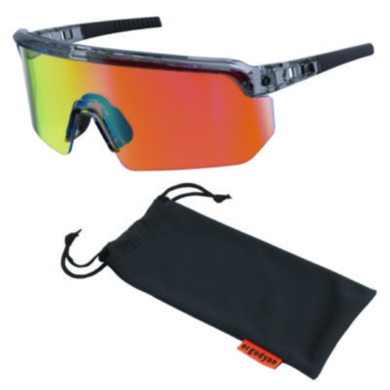 Picture of Skullerz AEGIR Safety Glasses, Mirrored Lenses, Clear Smoke Nylon Frame, Orange Mirror PolyCarb Lens, Ships in 1-3 Bus Days