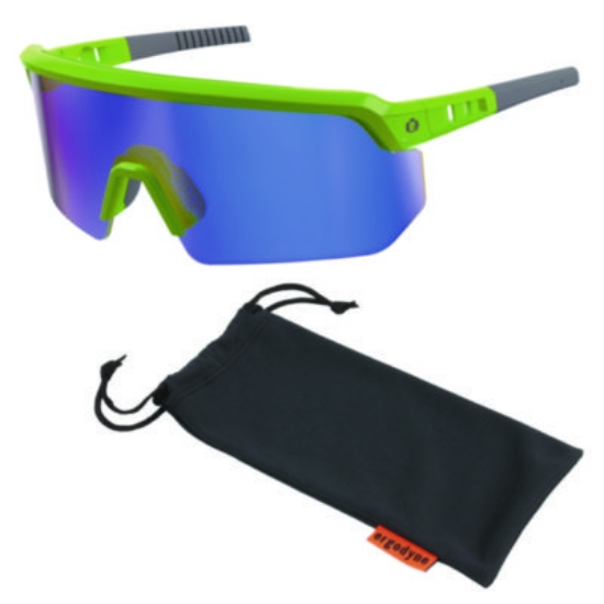 Picture of Skullerz AEGIR Safety Glasses, Mirrored Lenses, Lime Nylon Impact Frame, Blue Mirror Polycarbonate Lens,Ships in 1-3 Bus Days