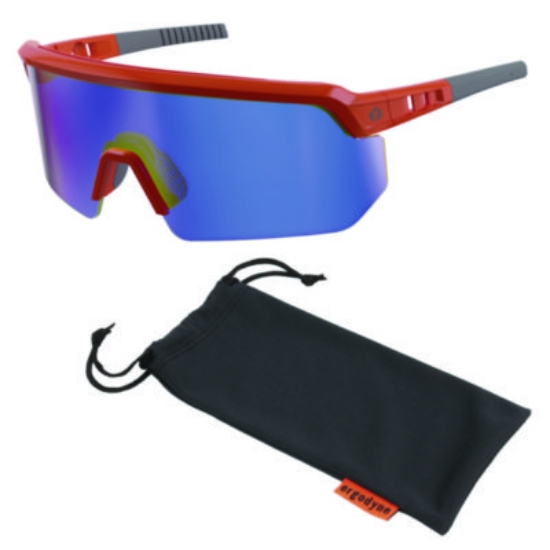 Picture of Skullerz AEGIR Safety Glasses, Mirrored Lenses, Orange Nylon Frame, Blue Mirror Polycarbonate Lens, Ships in 1-3 Bus Days