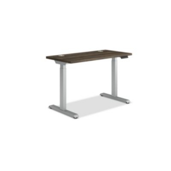 Picture of Coordinate Height Adjustable Desk Bundle 2-Stage, 46" x 22" x 27.75" to 47", Florence Walnut\Silver, Ships in 7-10 Bus Days