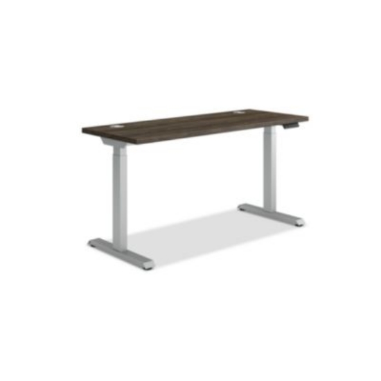 Picture of Coordinate Height Adjustable Desk Bundle 2-Stage, 58" x 22" x 27.75" to 47", Florence Walnut\Silver, Ships in 7-10 Bus Days