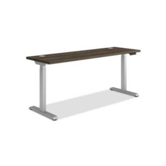Picture of Coordinate Height Adjustable Desk Bundle 2-Stage, 70" x 22" x 27.75" to 47", Florence Walnut\Silver, Ships in 7-10 Bus Days