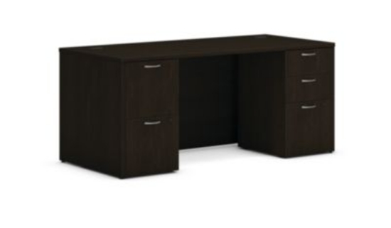Picture of Mod Double Pedestal Desk Bundle, 66" x 30" x 29", Java Oak, Ships in 7-10 Business Days